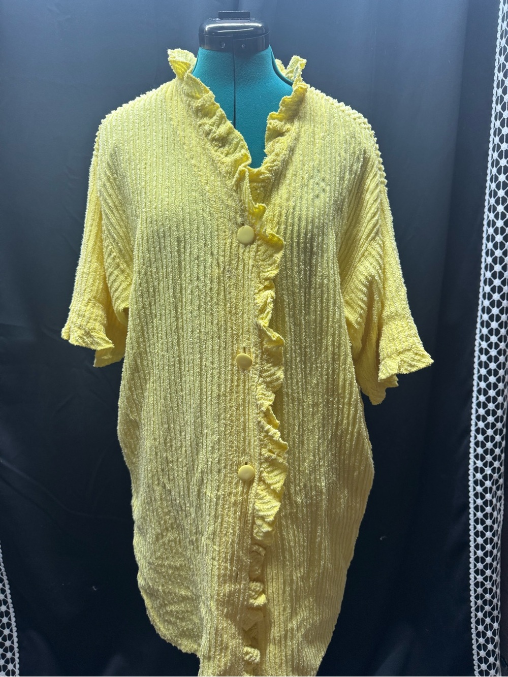 Yellow Ruffle-Trim Women's Sleep Robe